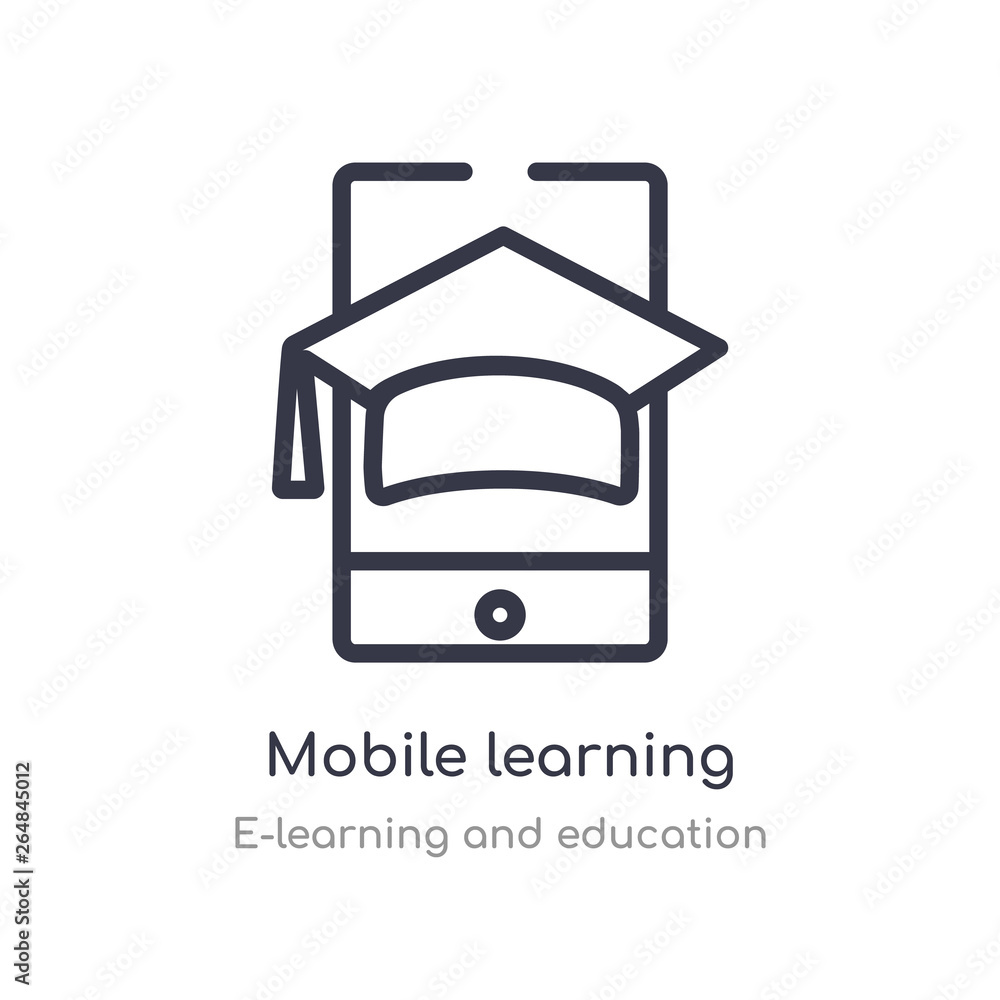 Poster mobile learning outline icon. isolated line vector illustration from e-learning and education collec