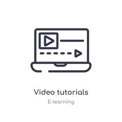 video tutorials outline icon. isolated line vector illustration from e-learning collection. editable thin stroke video tutorials icon on white background