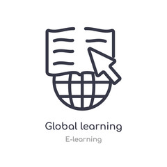 global learning outline icon. isolated line vector illustration from e-learning collection. editable thin stroke global learning icon on white background