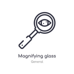 magnifying glass searcher outline icon. isolated line vector illustration from general collection. editable thin stroke magnifying glass searcher icon on white background
