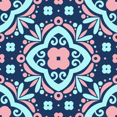 Pink and blue floral seamless pattern. Vintage vector, luxury elements. Great for fabric, invitation, flyer, menu, brochure, background, wallpaper, decoration, packaging or any desired idea.