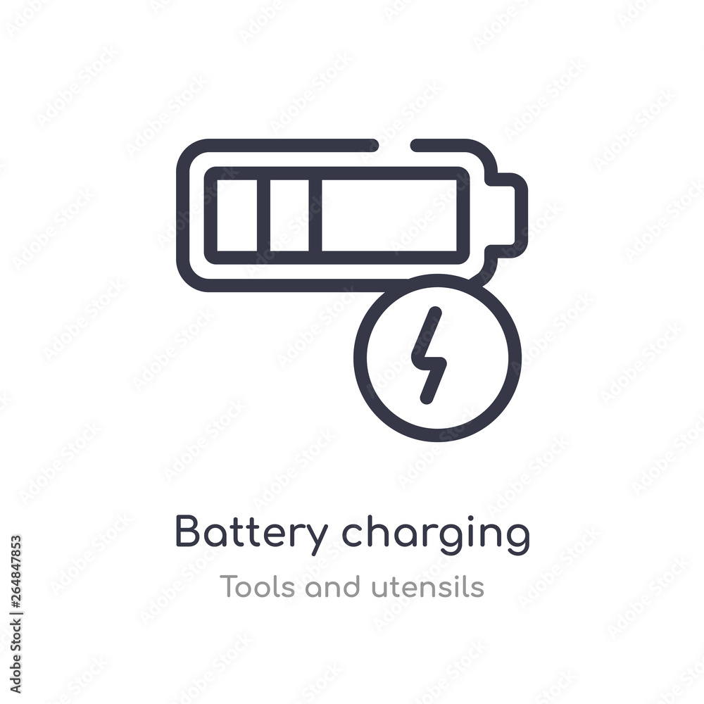 Poster battery charging status outline icon. isolated line vector illustration from tools and utensils coll