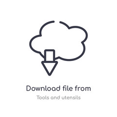 download file from cloud outline icon. isolated line vector illustration from tools and utensils collection. editable thin stroke download file from cloud icon on white background