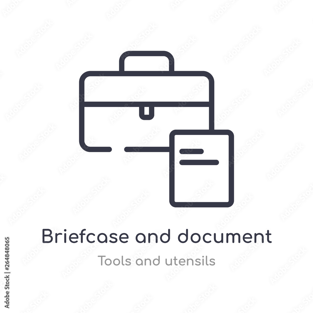 Poster briefcase and document outline icon. isolated line vector illustration from tools and utensils colle