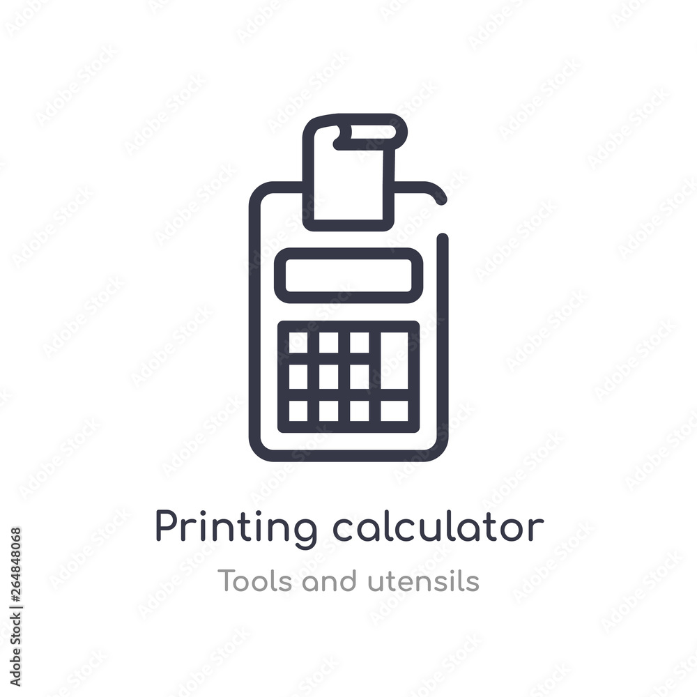 Aufkleber printing calculator outline icon. isolated line vector illustration from tools and utensils collection. editable thin stroke printing calculator icon on white background