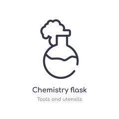 chemistry flask with liquid outline icon. isolated line vector illustration from tools and utensils collection. editable thin stroke chemistry flask with liquid icon on white background