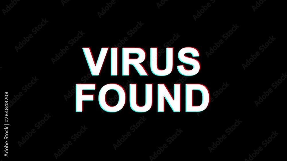 Poster virus found glitch text abstract vintage twitched 4k loop motion animation . black old retro digital