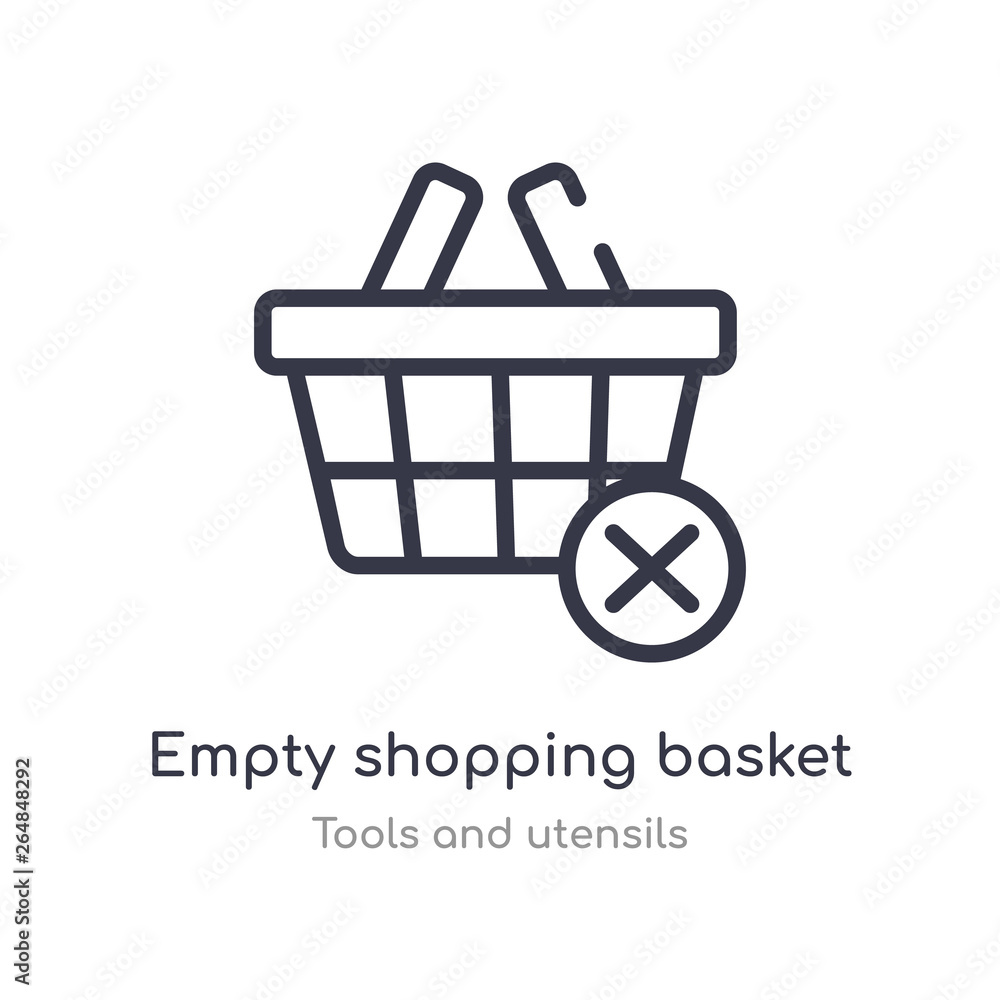 Poster empty shopping basket outline icon. isolated line vector illustration from tools and utensils collec