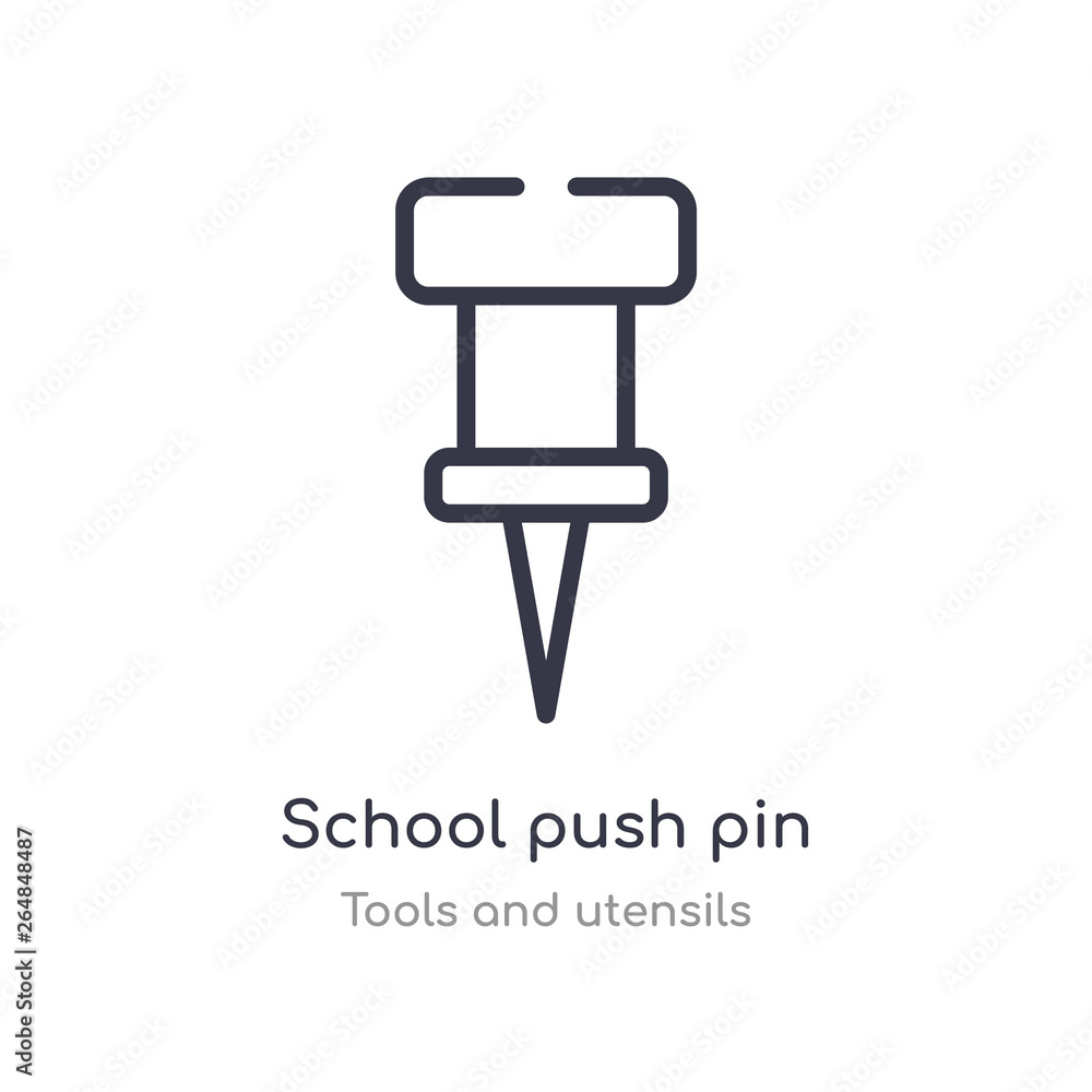 Poster school push pin outline icon. isolated line vector illustration from tools and utensils collection. 