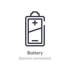 battery outline icon. isolated line vector illustration from electrian connections collection. editable thin stroke battery icon on white background