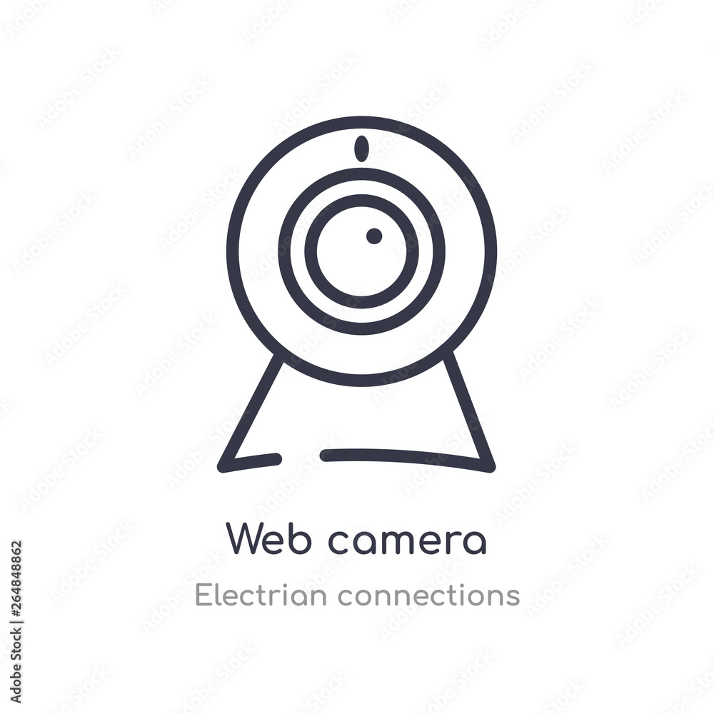 Poster web camera outline icon. isolated line vector illustration from electrian connections collection. ed