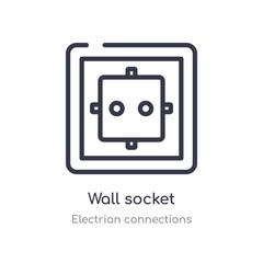 wall socket outline icon. isolated line vector illustration from electrian connections collection. editable thin stroke wall socket icon on white background