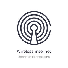 wireless internet outline icon. isolated line vector illustration from electrian connections collection. editable thin stroke wireless internet icon on white background