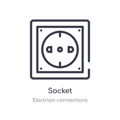 socket outline icon. isolated line vector illustration from electrian connections collection. editable thin stroke socket icon on white background