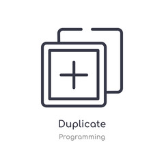 duplicate outline icon. isolated line vector illustration from programming collection. editable thin stroke duplicate icon on white background - obrazy, fototapety, plakaty