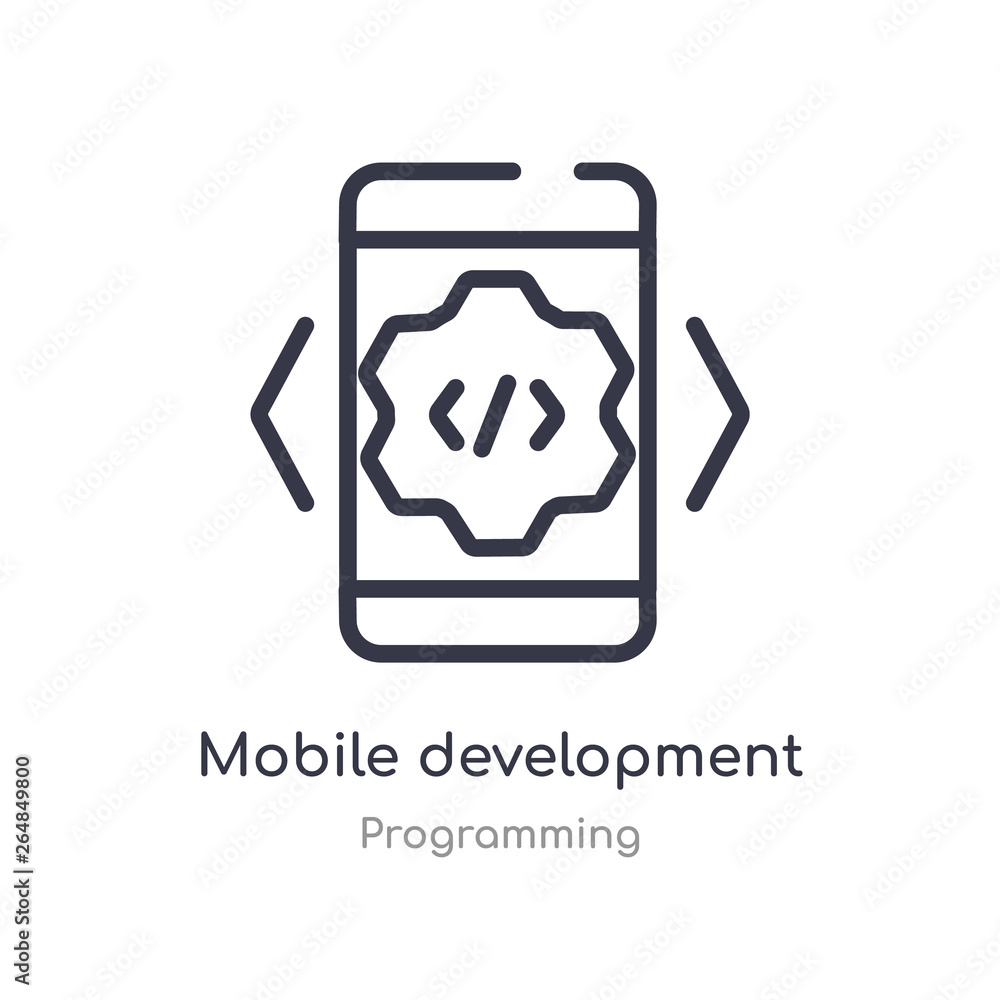 Poster mobile development outline icon. isolated line vector illustration from programming collection. edit