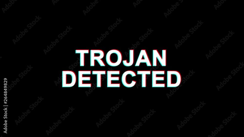 Poster trojan detected glitch text abstract vintage twitched 4k loop motion animation . black old retro dig