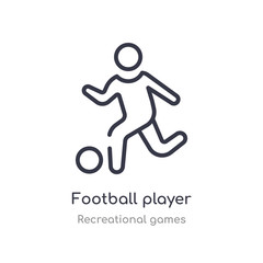 football player playing outline icon. isolated line vector illustration from recreational games collection. editable thin stroke football player playing icon on white background