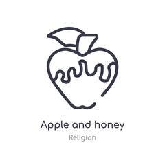 apple and honey outline icon. isolated line vector illustration from religion collection. editable thin stroke apple and honey icon on white background