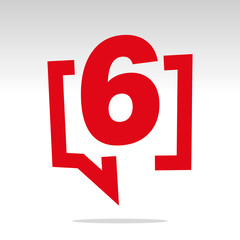 Number six 6 red speech brackets isolated logo icon sticker element