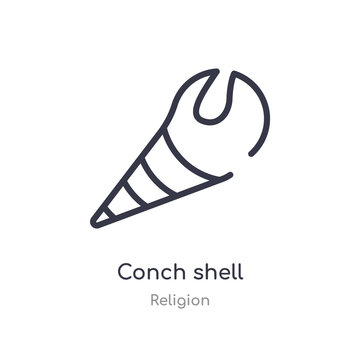 conch shell outline icon. isolated line vector illustration from religion collection. editable thin stroke conch shell icon on white background