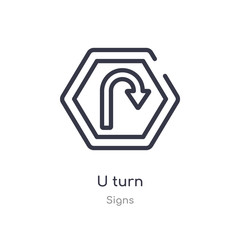 u turn outline icon. isolated line vector illustration from signs collection. editable thin stroke u turn icon on white background