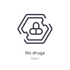 no drugs outline icon. isolated line vector illustration from signs collection. editable thin stroke no drugs icon on white background