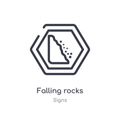 falling rocks outline icon. isolated line vector illustration from signs collection. editable thin stroke falling rocks icon on white background