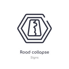 road collapse outline icon. isolated line vector illustration from signs collection. editable thin stroke road collapse icon on white background