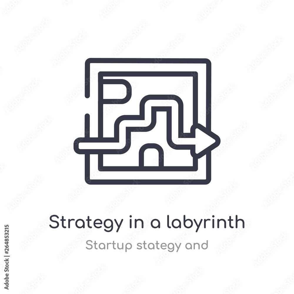 Poster strategy in a labyrinth outline icon. isolated line vector illustration from startup stategy and col