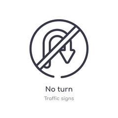 no turn outline icon. isolated line vector illustration from traffic signs collection. editable thin stroke no turn icon on white background