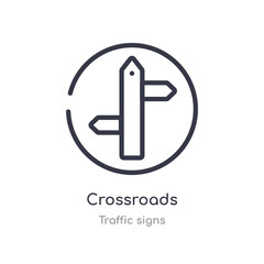 crossroads outline icon. isolated line vector illustration from traffic signs collection. editable thin stroke crossroads icon on white background