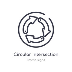 circular intersection outline icon. isolated line vector illustration from traffic signs collection. editable thin stroke circular intersection icon on white background