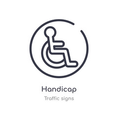 handicap outline icon. isolated line vector illustration from traffic signs collection. editable thin stroke handicap icon on white background