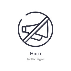 horn outline icon. isolated line vector illustration from traffic signs collection. editable thin stroke horn icon on white background