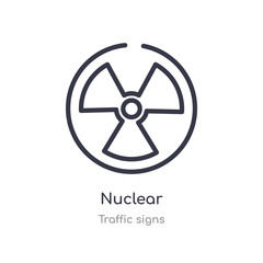 Obraz premium nuclear outline icon. isolated line vector illustration from traffic signs collection. editable thin stroke nuclear icon on white background