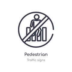 pedestrian outline icon. isolated line vector illustration from traffic signs collection. editable thin stroke pedestrian icon on white background