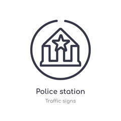 police station outline icon. isolated line vector illustration from traffic signs collection. editable thin stroke police station icon on white background