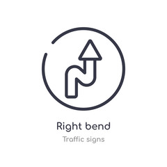 right bend outline icon. isolated line vector illustration from traffic signs collection. editable thin stroke right bend icon on white background