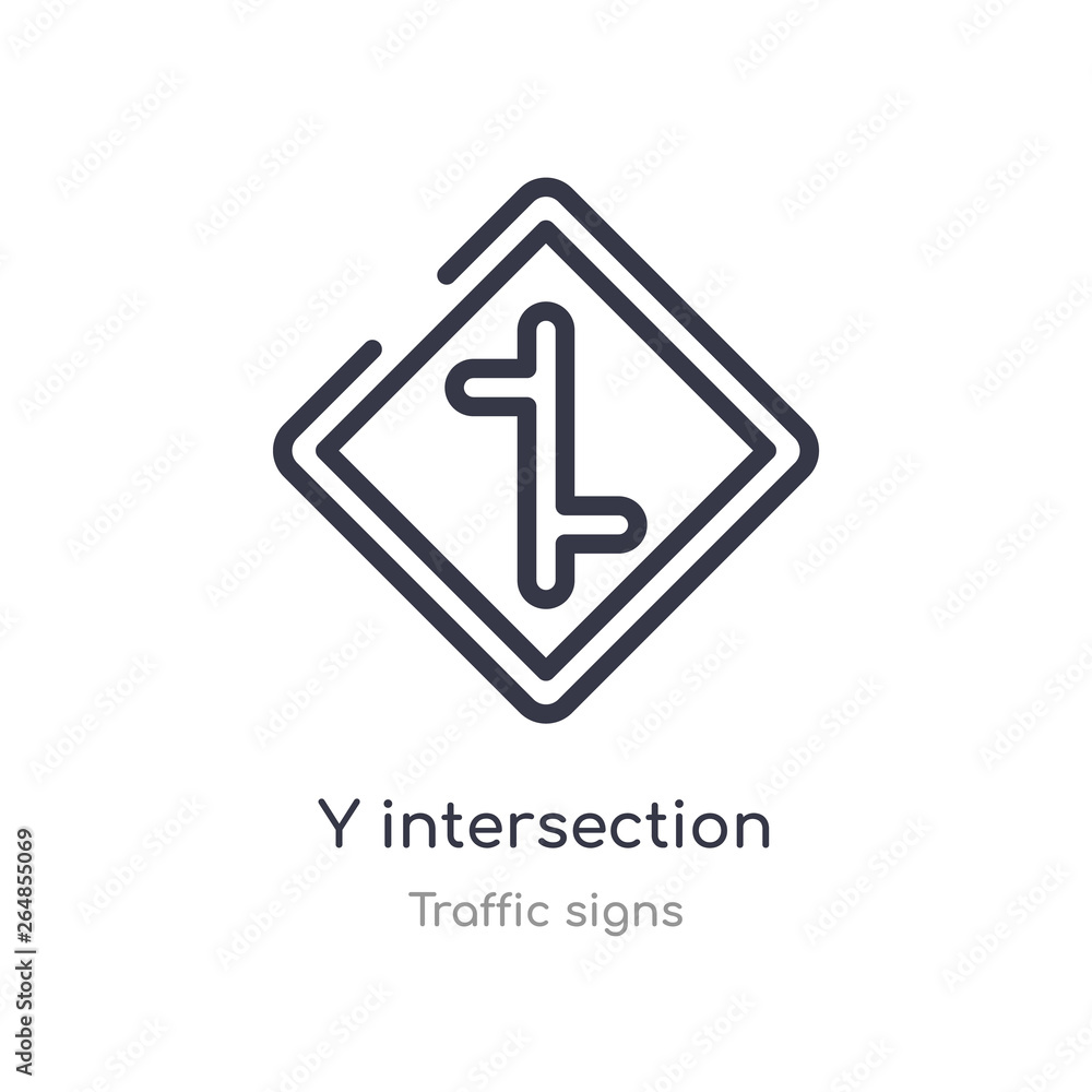 Poster y intersection outline icon. isolated line vector illustration from traffic signs collection. editab