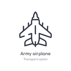 army airplane outline icon. isolated line vector illustration from transport-aytan collection. editable thin stroke army airplane icon on white background