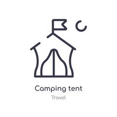 camping tent outline icon. isolated line vector illustration from travel collection. editable thin stroke camping tent icon on white background