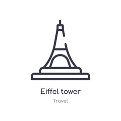 eiffel tower outline icon. isolated line vector illustration from travel collection. editable thin stroke eiffel tower icon on white background
