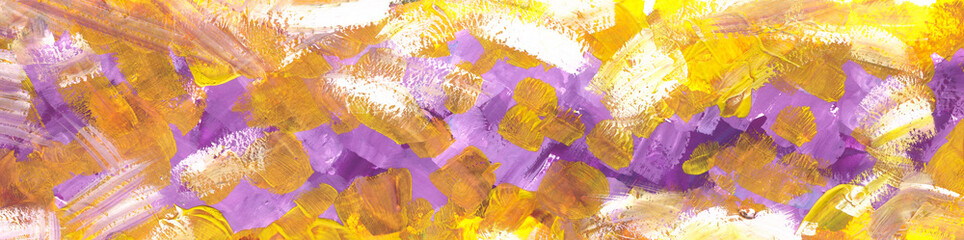 Hand-painted abstraction oil painting. Pointless background. In lilac-yellow blue light colors. Fat strokes of paint on paper.