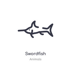 swordfish outline icon. isolated line vector illustration from animals collection. editable thin stroke swordfish icon on white background