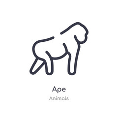 ape outline icon. isolated line vector illustration from animals collection. editable thin stroke ape icon on white background