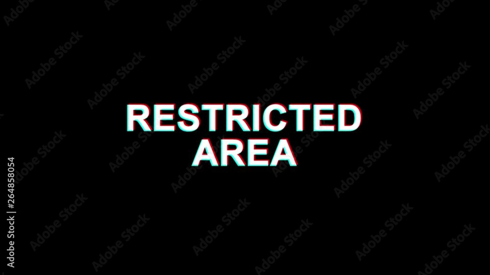 Poster restricted area glitch text abstract vintage twitched 4k loop motion animation . black old retro dig