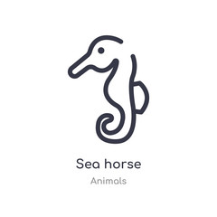 sea horse outline icon. isolated line vector illustration from animals collection. editable thin stroke sea horse icon on white background