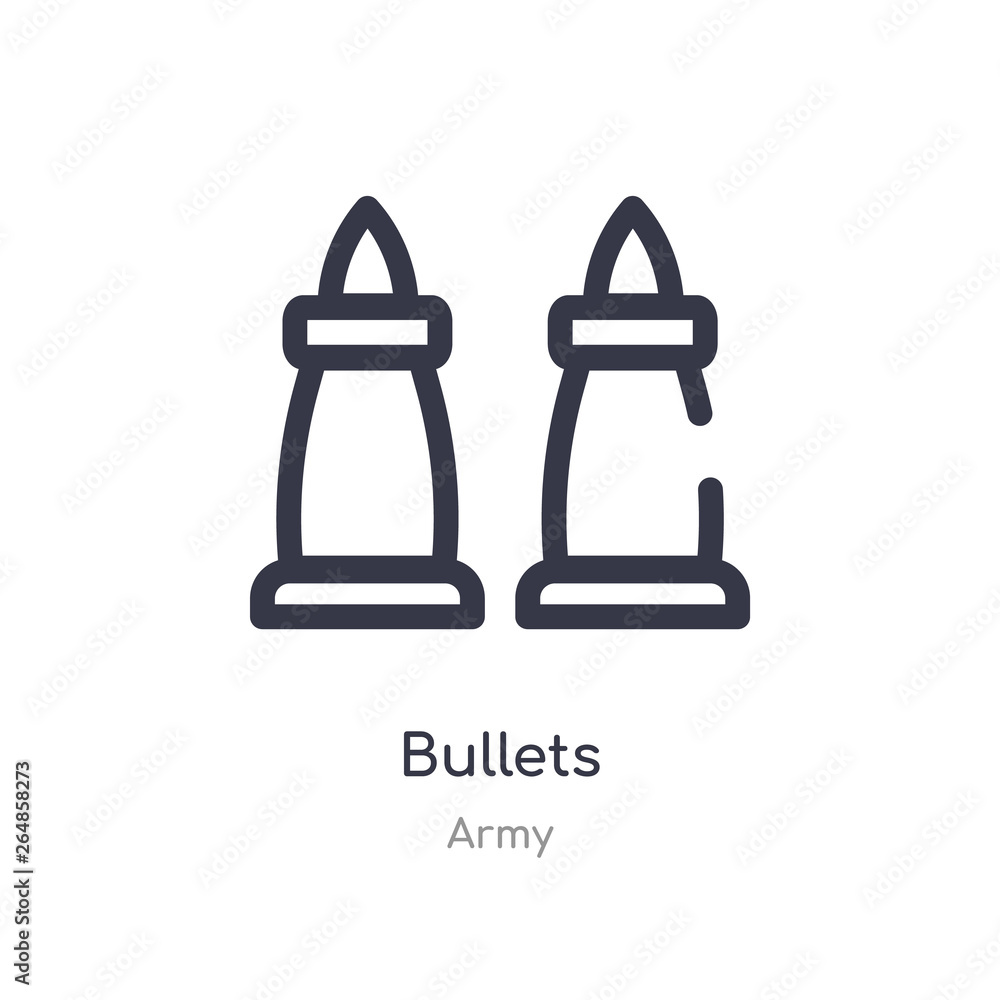 Aufkleber bullets outline icon. isolated line vector illustration from army collection. editable thin stroke b