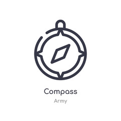 compass outline icon. isolated line vector illustration from army collection. editable thin stroke compass icon on white background